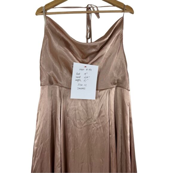 NWOT Galina Signature Champagne Sleeveless Bridesmaid Dress Size 12 Draped Satin - Picture 11 of 14
